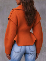 Cozy Textured Full-Zip Peplum Knit Pullover