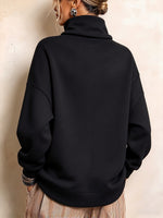 Chic Rhinestone-Drawstring Cowl-Neck Sweatshirt