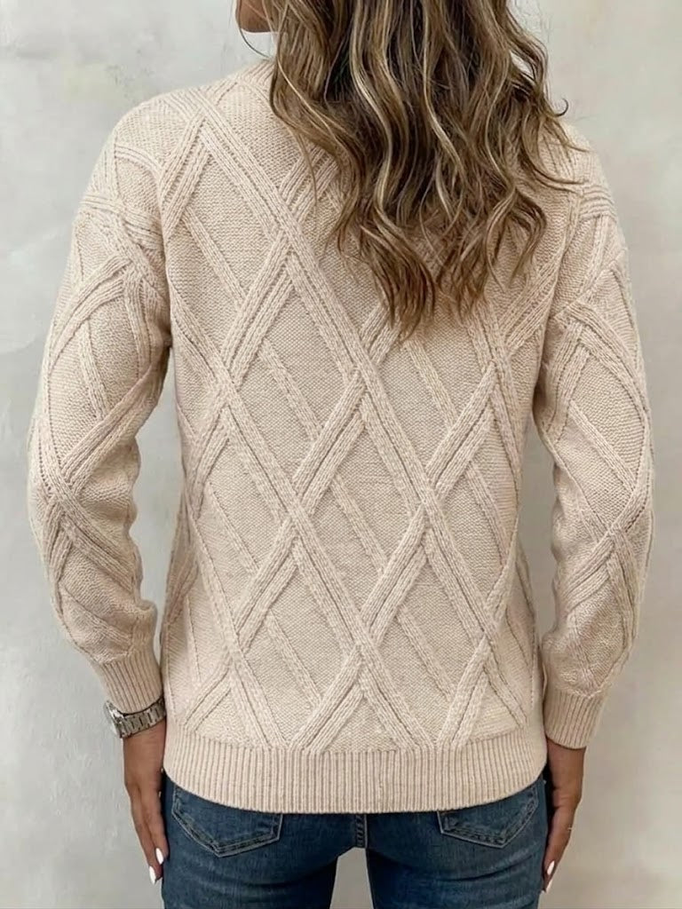 Crew-neck Diamond Cable-knit Sweater