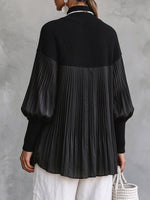 Chic Contrast-Paneled Pleated Mock-Neck Pullover