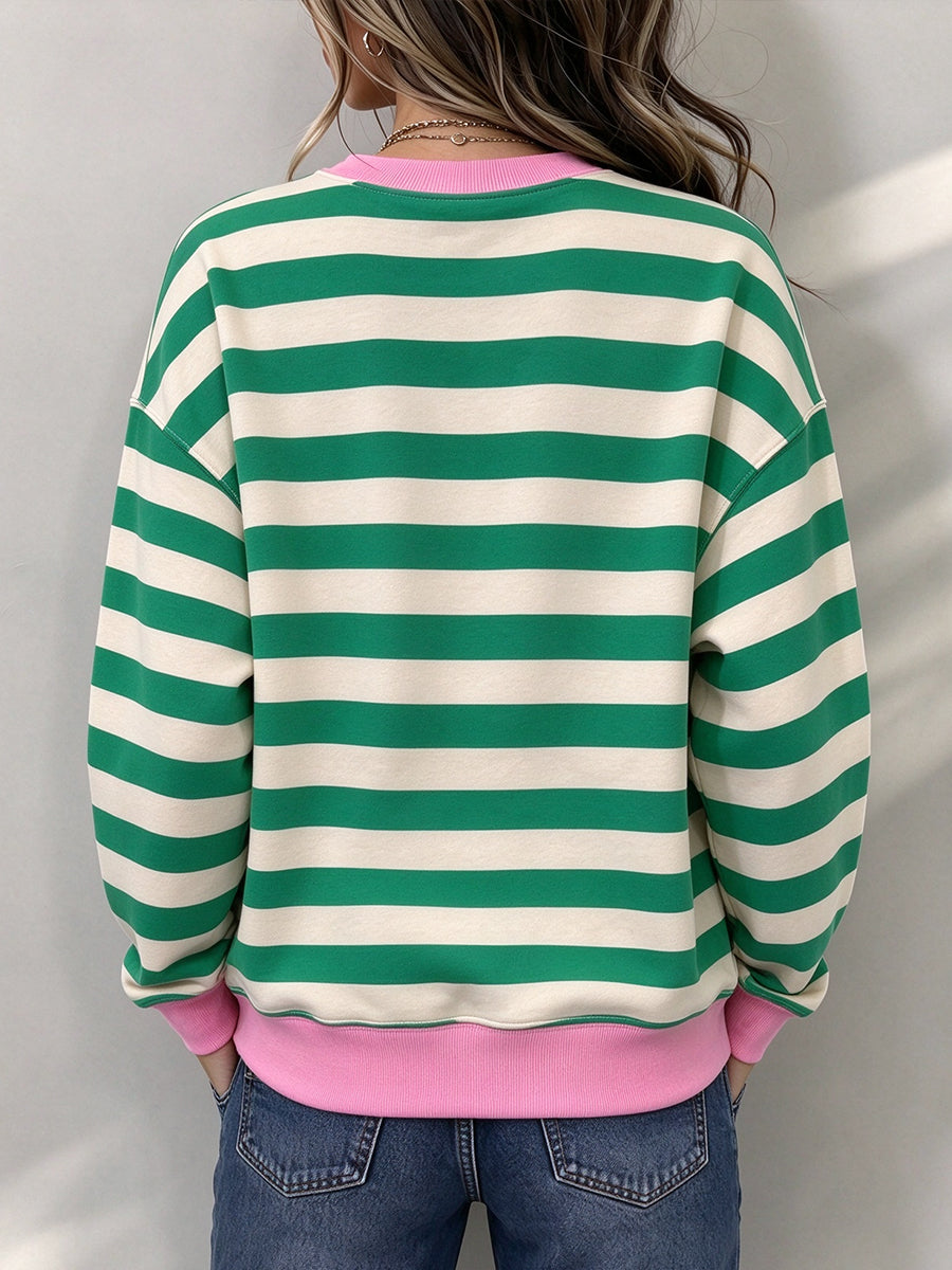 Striped Cotton Sweatshirt With Christmas Nutcracker Motif