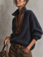 Fuzzy Wool-blend Half-zip Knit