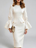 Women's Solid Color Round Neck Long Sleeve Casual Slim Fit Bodycon Dress