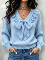Chic Chiffon Ruffled Bow-tie Knit Top