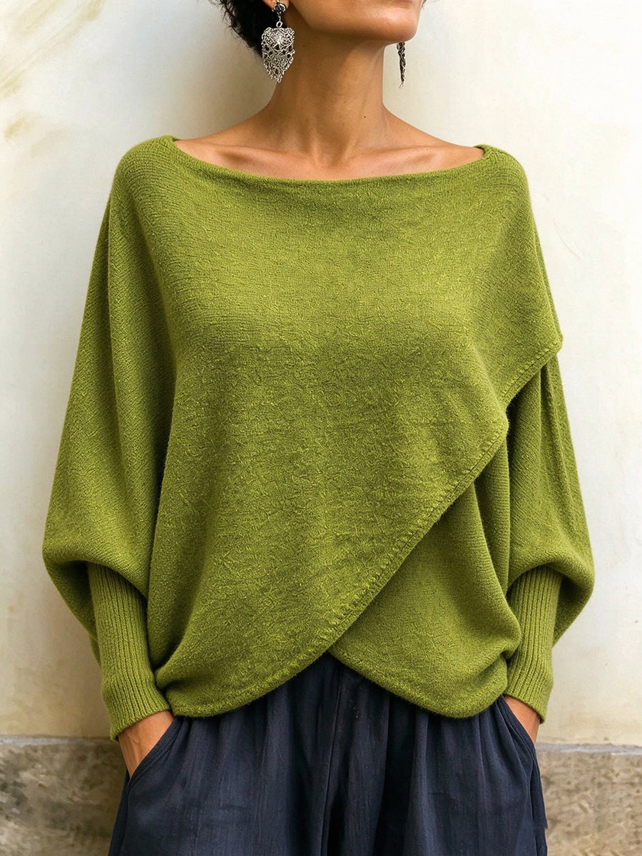 Chic Draped Asymmetric Boatneck Pullover
