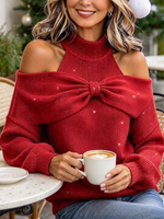Chic Sweet Aesthetic Party Sparkling Red Bow Sweater