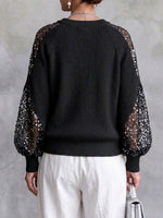Raglan-sleeve Knit Top With Sequined Mesh Panels