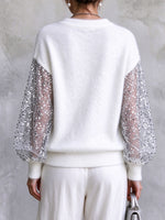 Cozy Sequin-Sleeved Fluffy Knit Pullover