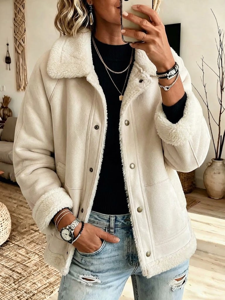 Casual Warm Faux Suede And Sherpa Jacket