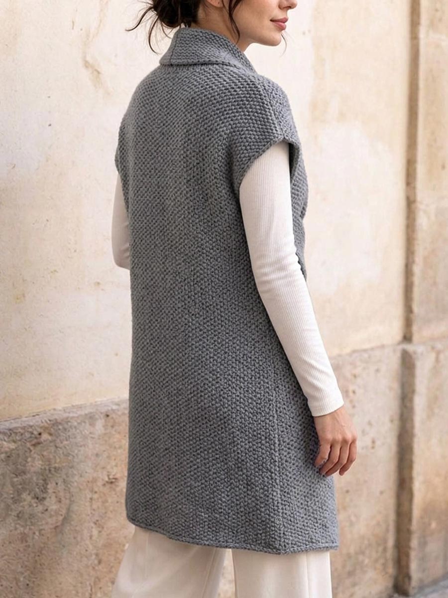 Women's Grey Longline Knit Vest with Woven Waist Detail