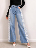 Women's High Waisted Wide Leg Jeans with Lace Side Panels