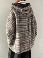 Oversized Asymmetrical Plaid Wool-blend Hooded Cape Coat