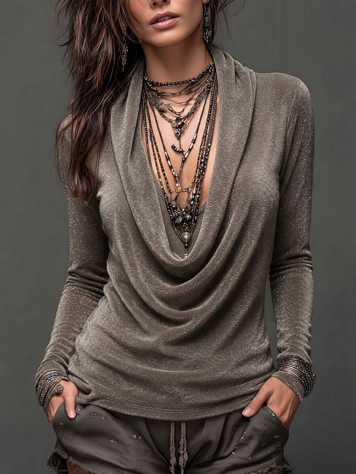 Glamorous Shimmer Two-piece Cowl Neck Top