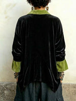 Color-block Velvet Shirt With An Asymmetrical Hem