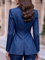 Tailored Wrap Denim Blazer Jacket