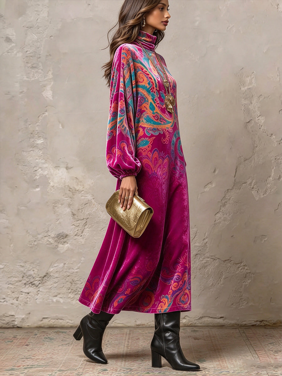 Vintage-style Paisley Print Velvet Maxi Skirt