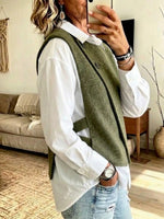 Vintage Asymmetric-button Vest + Shirt Two-piece Set
