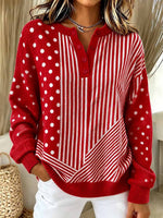 Women's Geometric Patchwork Print Cardigan-neck Long-sleeve Loose-fit Knit Top