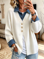 Casual Streetwear Faux-two-piece Denim-patchwork Cozy Cardigan