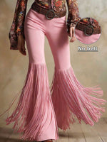 Women's Western Faux Suede Fringe Flare Pants