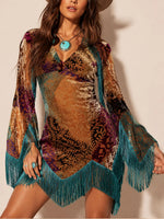 Bohemian Velvet Fringe Patchwork Dress