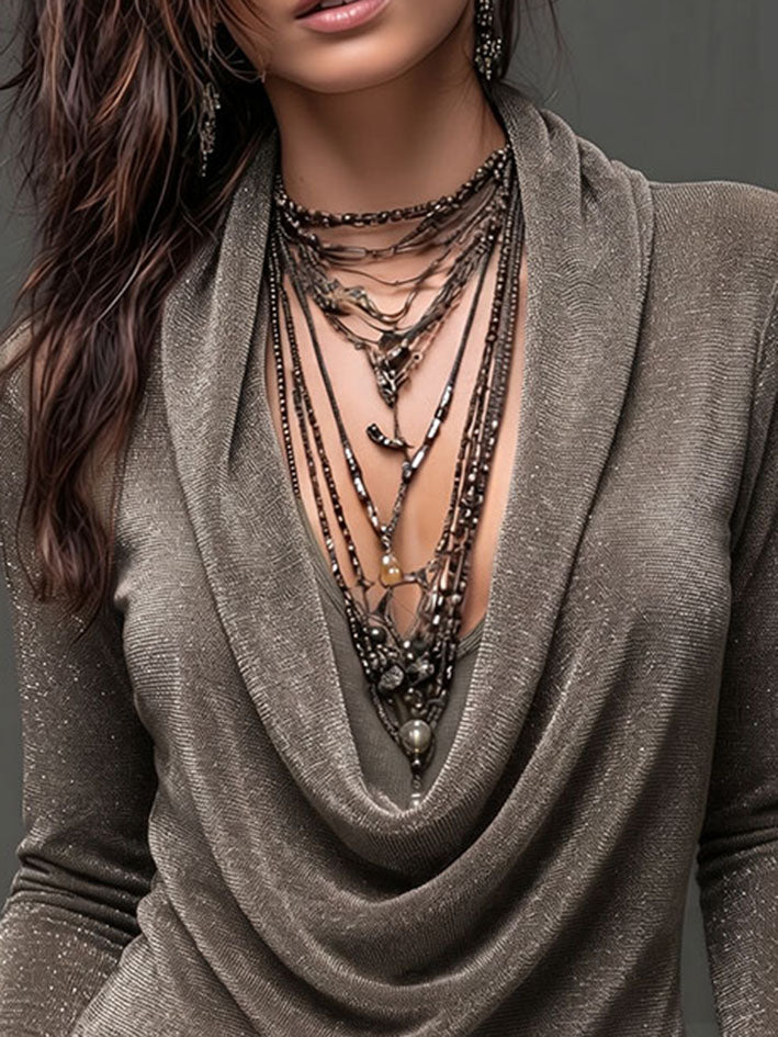 Glamorous Shimmer Two-piece Cowl Neck Top