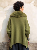 Casual Faux Fur Collar Asymmetrical Knit Coat