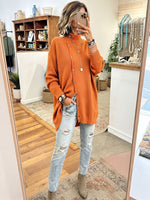 Casual Asymmetrical Orange Knit Tunic Sweater