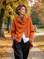 Chic Urban Orange Asymmetrical Zip Sweater Jacket