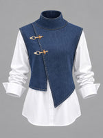 Chic Denim Vest And White Shirt Two-piece Set