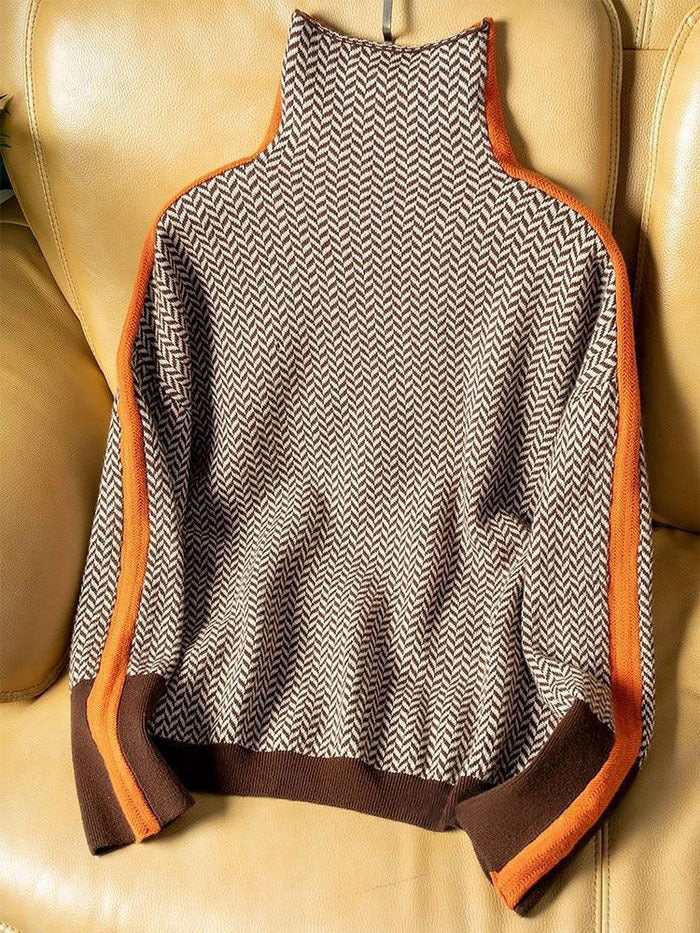 Cozy Herringbone Mock Neck Sweater