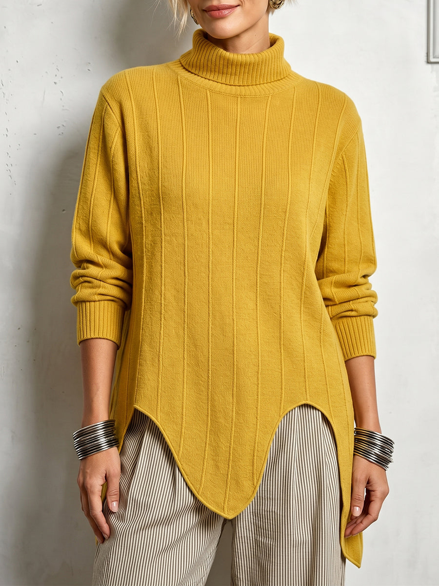 Chic Asymmetric Hem Turtleneck Sweater