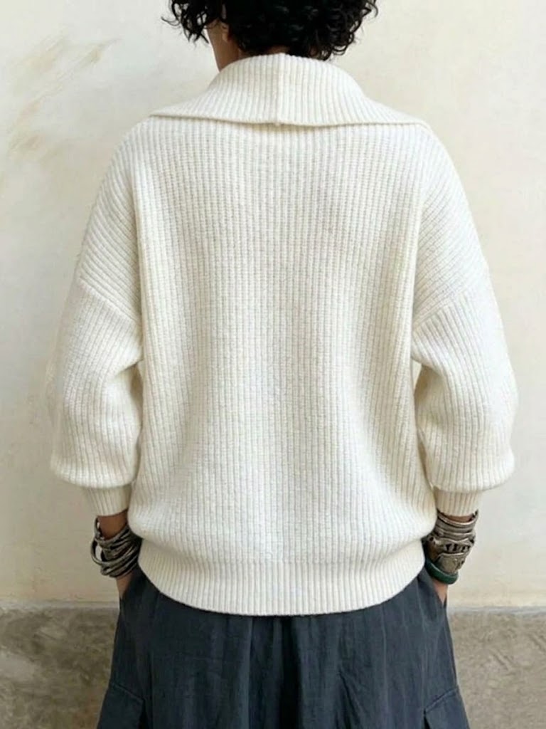Wide Lapel Big Button Vertical Rib Knit Cardigan Jacket