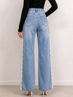 Women's High Waisted Wide Leg Jeans with Lace Side Panels