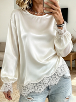 Elegant Satin Lace-trim Blouse