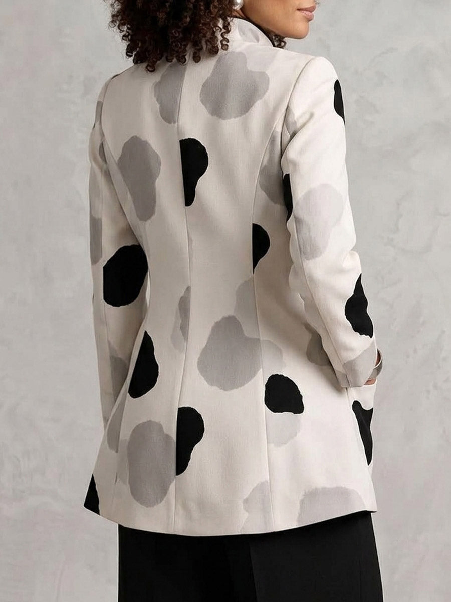 Women's Abstract Print Stand-collar Long-sleeve Casual Loose Jacket With Asymmetrical Hem