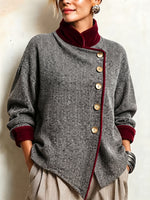 Vintage-style Patchwork Jacket In Burgundy Velvet And Herringbone Wool Blend