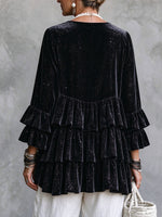 Glamorous Shimmer Velvet Ruffled Tiered Tunic