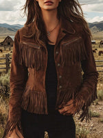 Women’s Faux Suede Jacket With Vintage-style Fringe