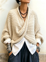 Cozy Relaxed Batwing Sleeves Crossover V-neck Sweater