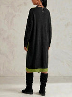 Color-block Cable-knit Dress With A Diagonal Button Placket