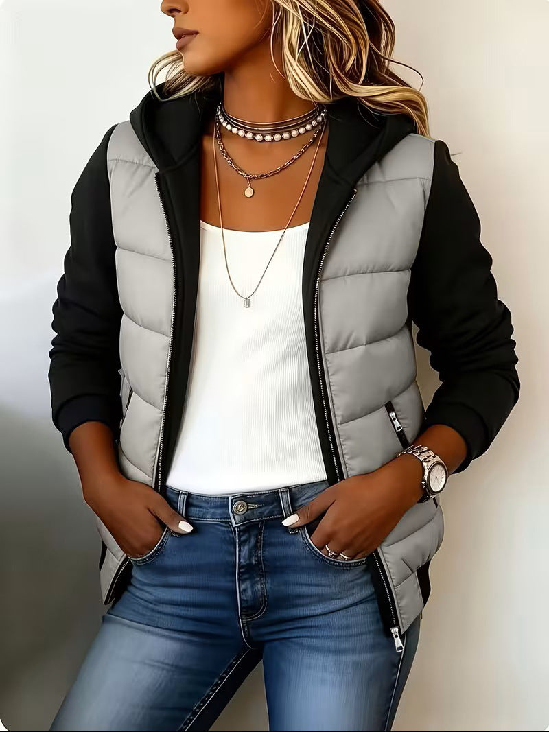 Casual Paneled Hooded Quilted Padded Jacket