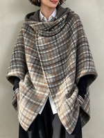 Oversized Asymmetrical Plaid Wool-blend Hooded Cape Coat