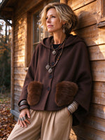 Chic Relaxed Hooded Faux Fur Pocket Wool Blend Coat