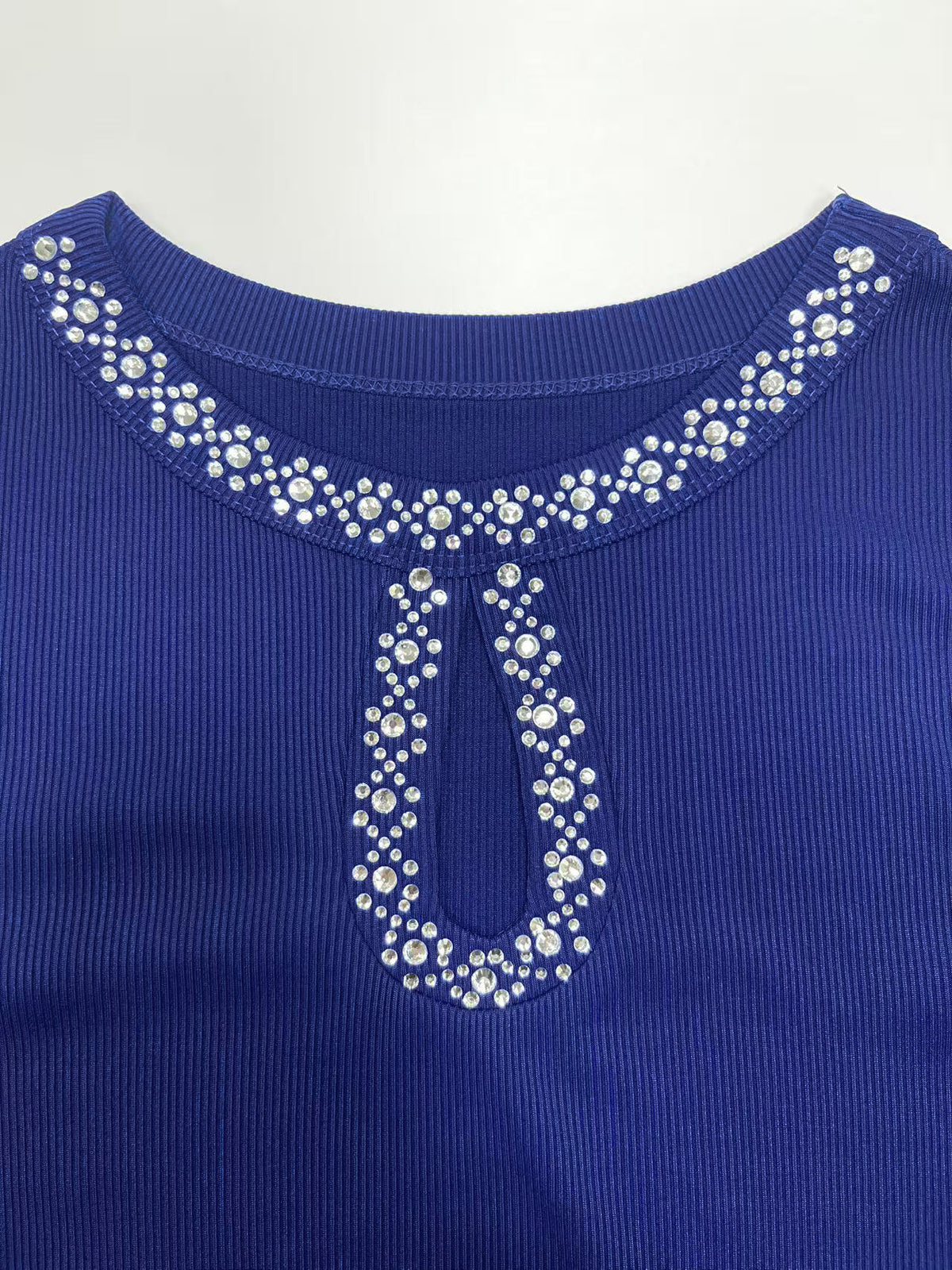 Rhinestone-embellished Ribbed Knit Top