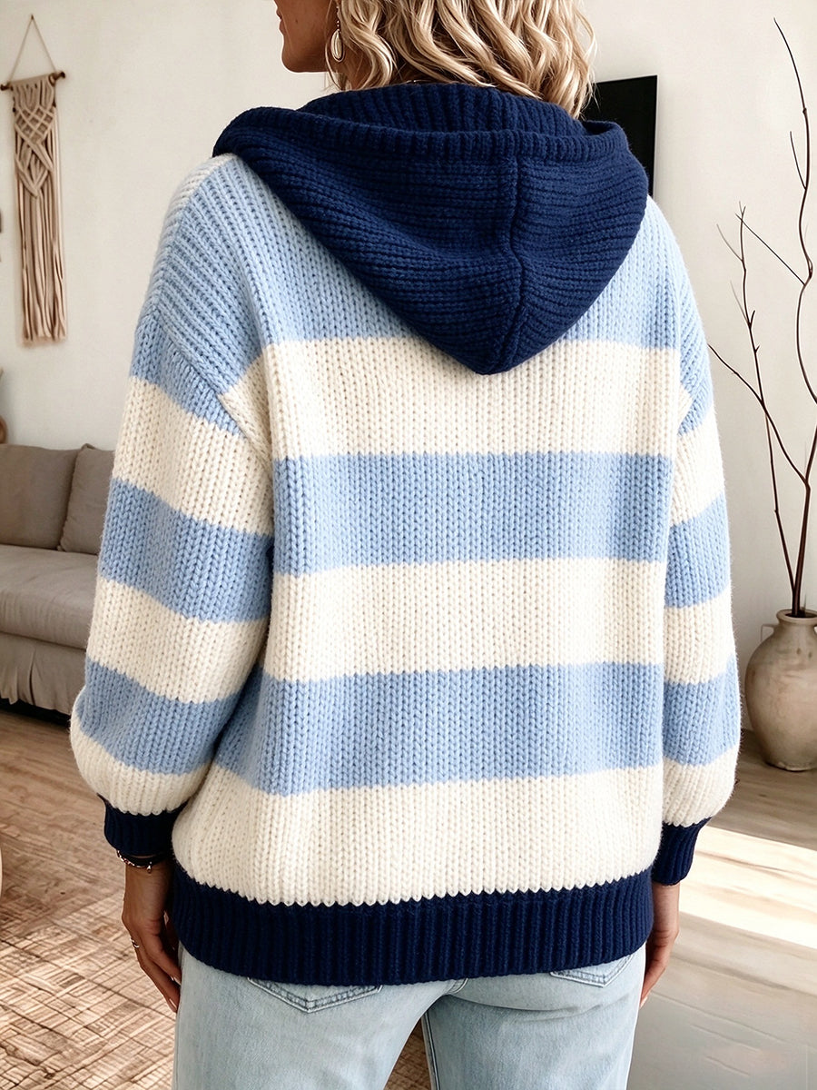 Cozy Striped Hooded Knit Cardigan