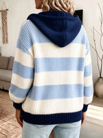 Cozy Striped Hooded Knit Cardigan