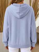 Women's Casual Ribbed Knit Pullover Hoodie With Kangaroo Pocket