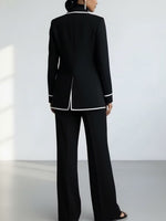 Modern Black Suit Set With Contrast White Piping