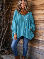 Casual Ribbed Asymmetric Button Pocket Top